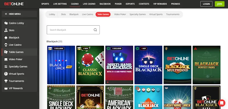 BetOnline Casino Table screenshot