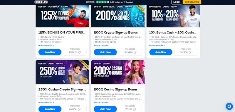 BetUS Casino Ongoing Offers screenshot