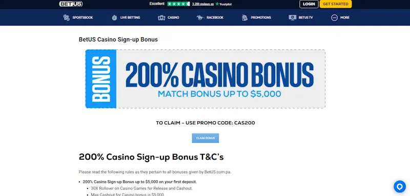 BetUS Casino Welcome Bonus screenshot