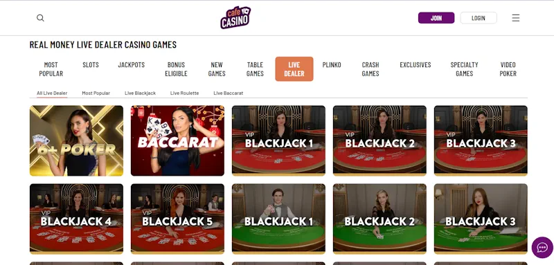 Cafe Casino live screenshot