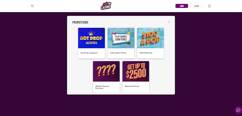 Cafe Casino Ongoing Offers screenshot