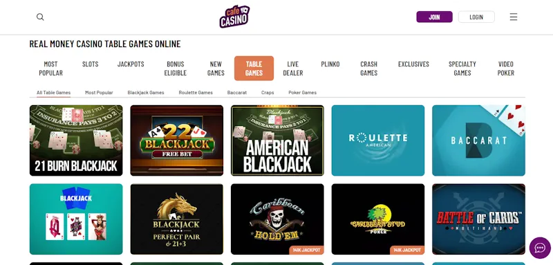 Cafe Casino table screenshot