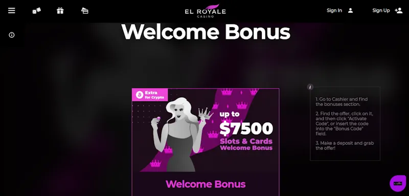 El Royale Casino Welcome Bonus screenshot