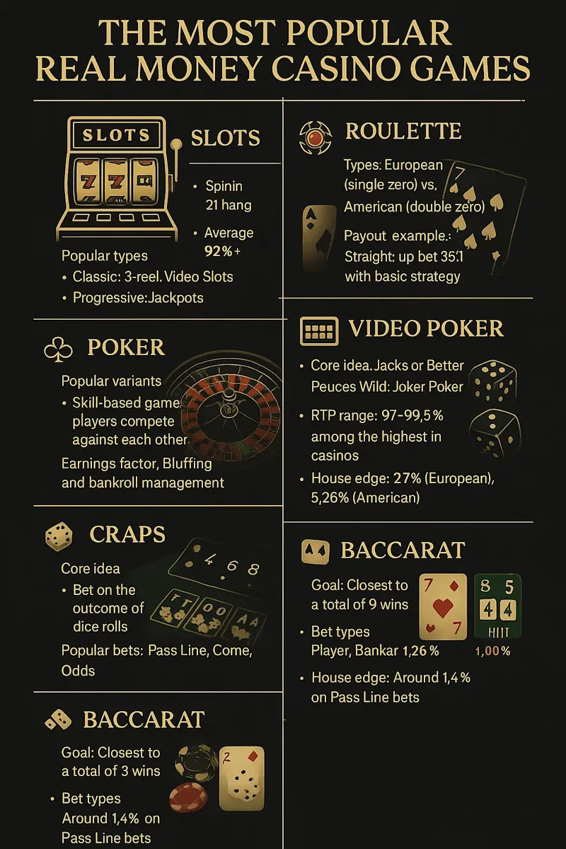 The Most Popular Real Money Casino Games infographic