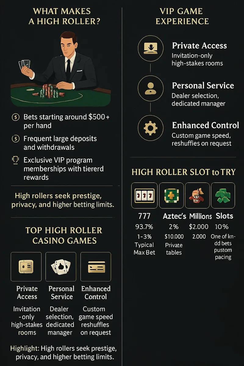 High Roller and VIP Game Options infographic