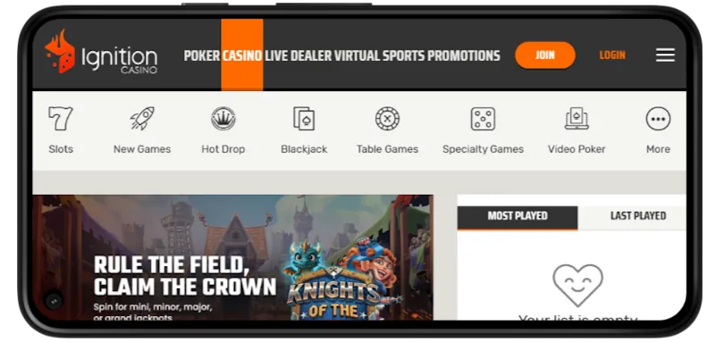 Ignition Casino Mobile Play screenshot
