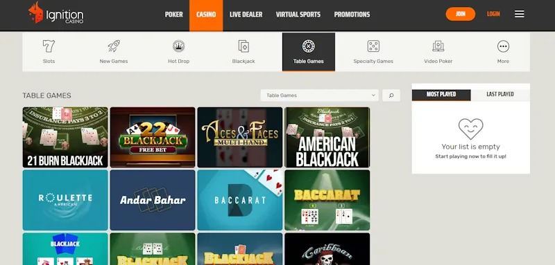Ignition Casino Table screenshot