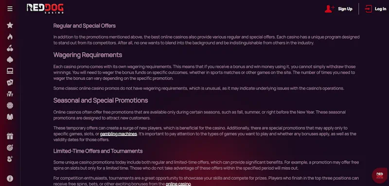 Red Dog Casino Ongoing Offers screenshot