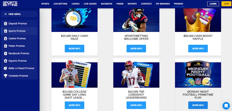 SportsBetting.ag Ongoing Offers screenshot