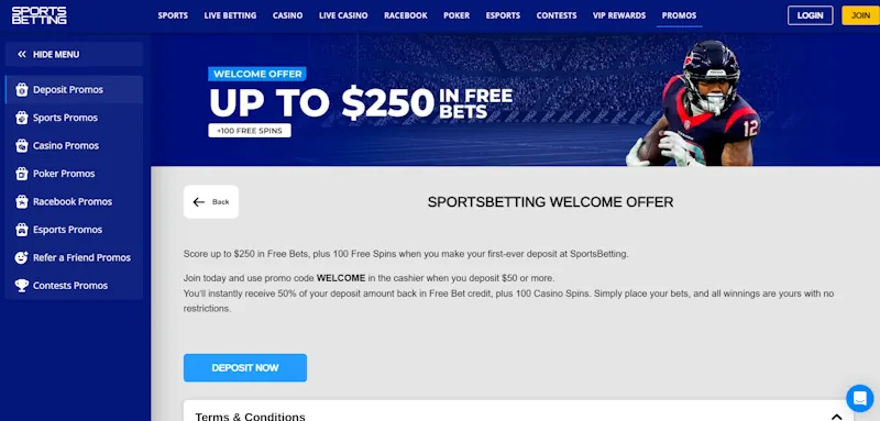 SportsBetting.ag Welcome Bonus screenshot